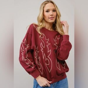 NEW blue b Red White Cowboy Stitch Embroidered Relaxed Fit Comfy Sweatshirt
